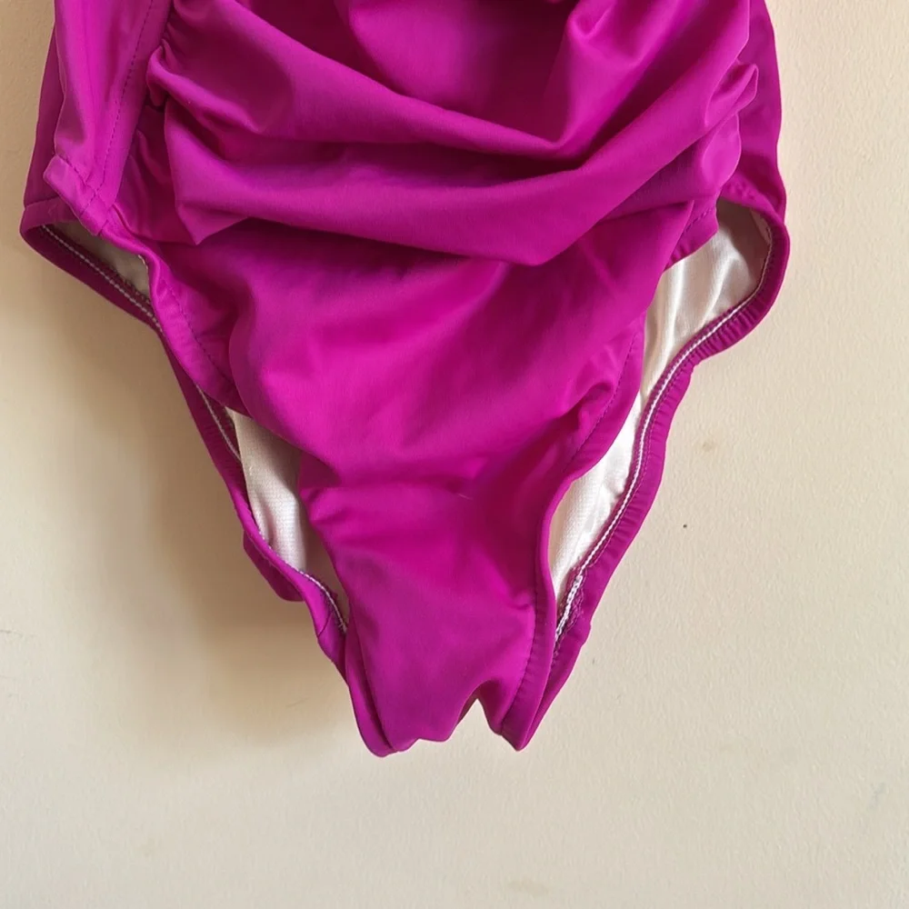 Swim Solutions Shirred Tummy-Control One-Piece in Hot Pink/Fuchsia Size 14 - Picture 5 of 7